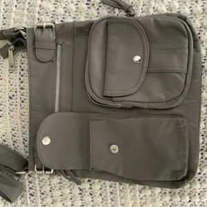 Gray Messenger Bag with Multiple Compartments